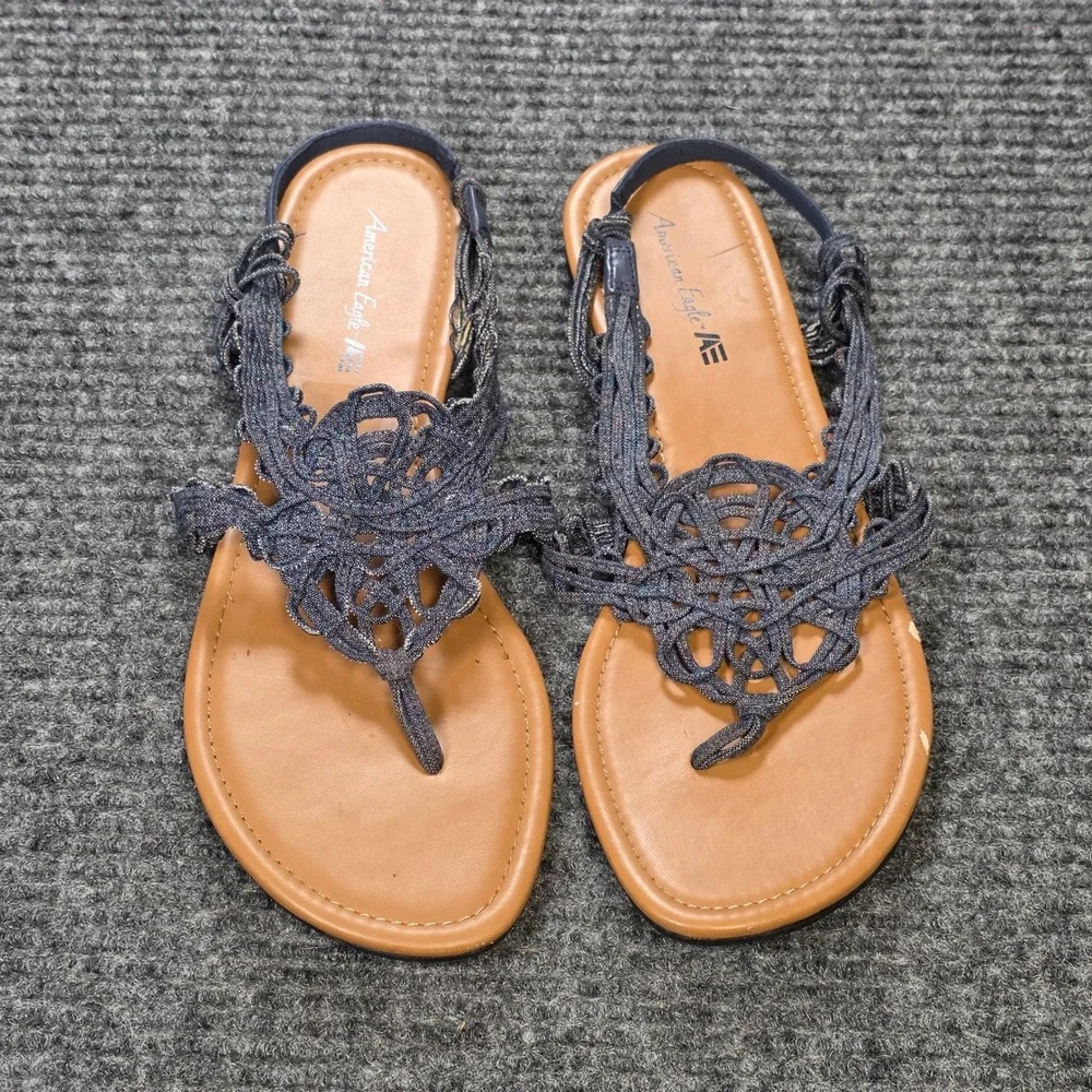American Eagle Macrame Braided Thong Slingback Sandals Women's Size 11 Blue